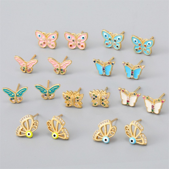 Picture of Copper Insect Ear Post Stud Earrings Gold Plated Multicolor Butterfly Animal Enamel