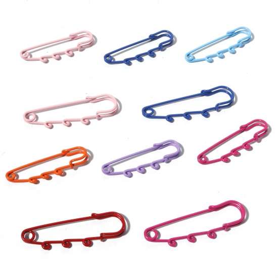 Picture of Iron Based Alloy Safety Pin Brooches Findings At Random Color With Loop