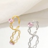 Picture of Copper Wedding Open Adjustable Rings Braided Drop Multicolor Pink Cubic Zirconia