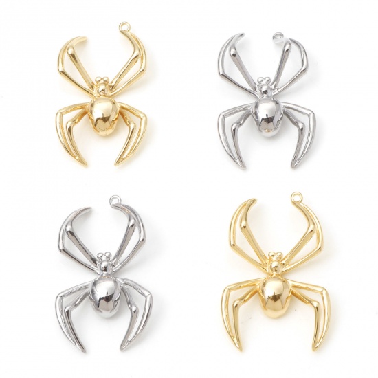 Picture of Copper Pendants Halloween Spider Animal Real Gold Plated 3D 3.2cm x 2cm