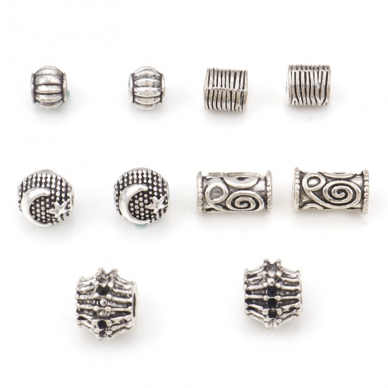 Picture of Zinc Based Alloy Spacer Beads Antique Silver Color Round Moon