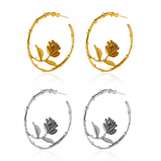 Picture of Retro Hoop Earrings Circle Ring Rose Flower