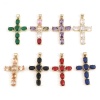 Immagine di Rame Religione Ciondoli Oro Placcato Multicolore Croce 4cm x 2.3cm, 1 Pz