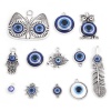 Imagen de Zamak Religión Colgantes Charms Plata Antigua Azul Mal de ojo Con Cabochons de la Resina 10 Unidades