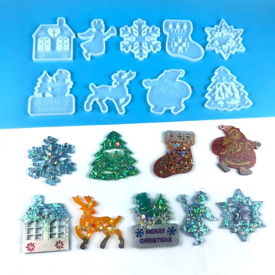 Bild von Silicone Christmas Resin Mold For Key Ring Pendant Jewelry Making White 1 Piece