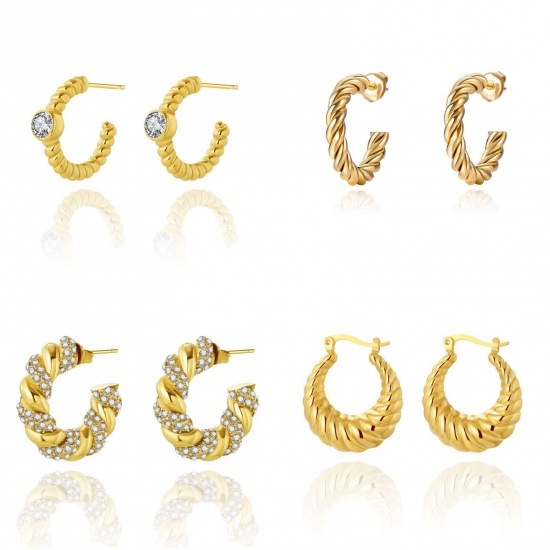 Immagine di Ecologico Retrò Elegante 14k Vero Oro Placcato 304 Acciaio Inossidabile orecchino cerchio Per Donne 1 Paio