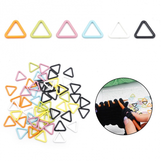 Picture of Zinc Based Alloy Knitting Stitch Markers Triangle Multicolor Painted 13mm x 12mm