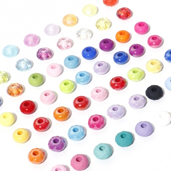 Picture of Acrylic European Style Large Hole Charm Beads At Random Color Flat Round Faceted 14mm Dia.