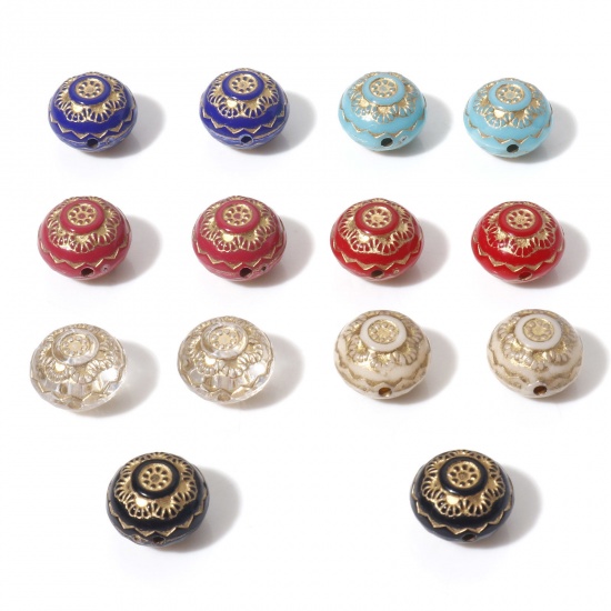 Picture of Acrylic Retro Beads Multicolor Metallic Round Flower About 13mm Dia.