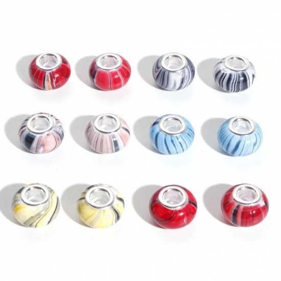 Picture of Acrylic European Style Large Hole Charm Beads Multicolor Round Stripe 12mm Dia.