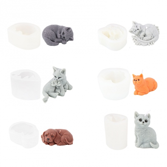 Picture of Silicone Resin Mold For Making 3D Art Demold Handmade Candle Plaster Fondant Craft Ornaments Dog Animal Cat White