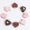 Bild von Harz Valentinstag Charms Schokolade Herz Silberfarbe Bunt 18mm x 16mm, 10 Stück