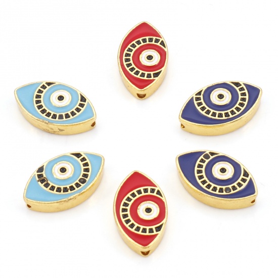 Picture of Zinc Based Alloy Religious Spacer Beads Gold Plated Multicolor Evil Eye Enamel About 17mm x 10mm