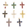 Immagine di Rame Religione Ciondoli Oro Placcato Croce Micro Spianare Multicolore Cubic Zirconiae 3.9cm x 2.3cm, 1 Pz