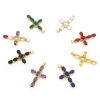 Immagine di Rame Religione Ciondoli Oro Placcato Croce Micro Spianare Multicolore Cubic Zirconiae 3.9cm x 2.3cm, 1 Pz