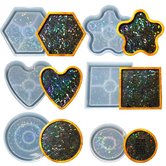 Picture of Silicone Resin Mold For Jewelry Coaster Making Hexagon White Holographic Laser
