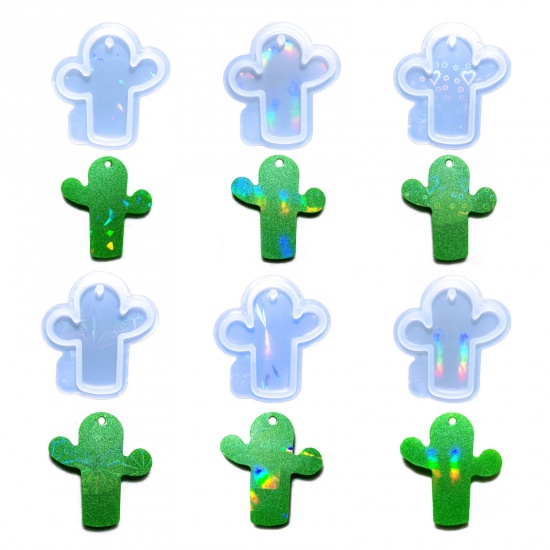 Picture of Silicone Resin Mold For Jewelry Making Cactus White Holographic Laser 7.5cm x 7cm