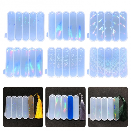 Picture of Silicone Resin Mold For Jewelry Bookmark Making Strip White Holographic Laser 17.4cm x 14cm