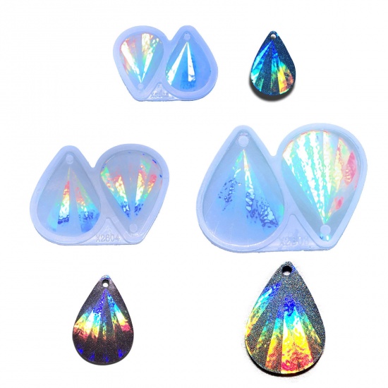 Picture of Silicone Resin Mold For Jewelry Making Drop White Holographic Laser