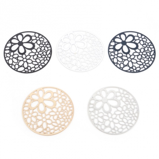 Picture of Iron Based Alloy Filigree Stamping Pendants Multicolor Round Flower Hollow 4.1cm Dia.