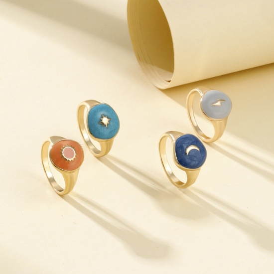 Picture of Galaxy Unadjustable Rings Gold Plated Multicolor Enamel Round
