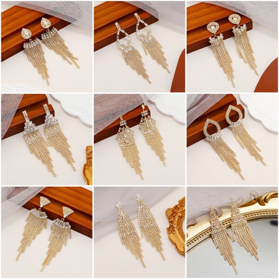 Picture of Retro Tassel Earrings Gold Plated Clear Rhinestone