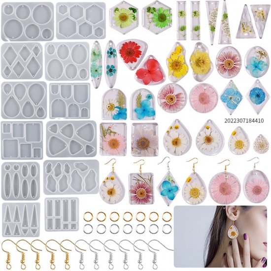Picture of Silicone Geometry Series Resin Mold For Keychain Necklace Earring Pendant Jewelry DIY Making White 1 Piece