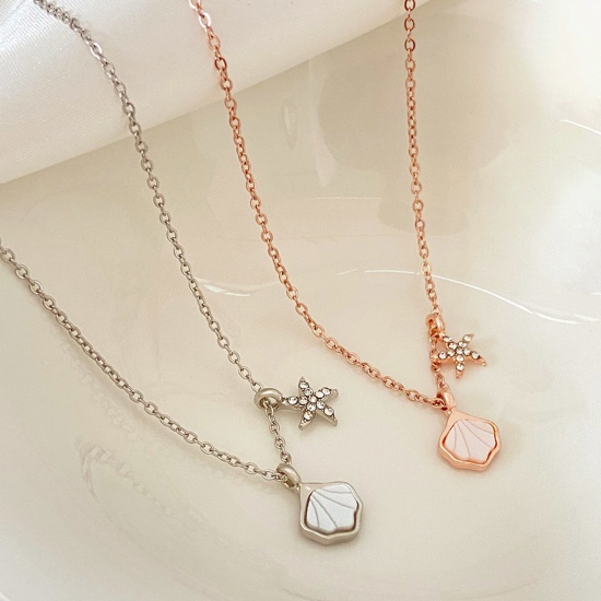 Picture of Ins Style Pendant Necklace Star Shell Clear Rhinestone