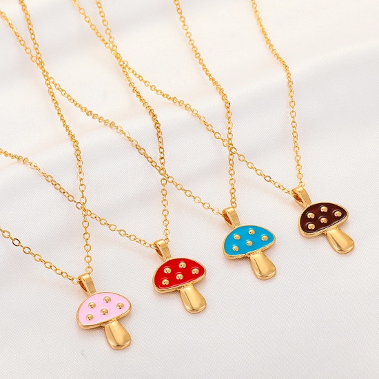 Picture of Stylish Pendant Necklace Gold Plated Multicolor Mushroom Enamel