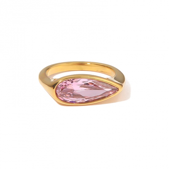 Immagine di Ecologico Dolce & Carino Elegante 18K Oro riempito 304 Acciaio Inossidabile & Zircone Cubico Non Regolabile Goccia Anello Per Donne 1 Pz