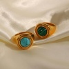 Immagine di Ecologico Boemia Elegante 18K Oro riempito 304 Acciaio Inossidabile & Pietra Non Regolabile Tondo Anello Per Donne 1 Pz