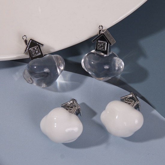 Picture of Resin Weather Collection Charms Cloud House Silver Tone 3D 2.6cm x 2cm