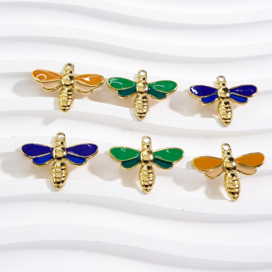 Picture of 304 Stainless Steel Charms Gold Plated Dragonfly Animal Enamel 21mm x 17mm