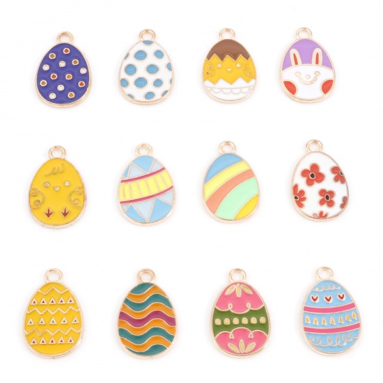 Picture of Zinc Based Alloy Easter Day Charms Gold Plated Multicolor Egg Enamel 22mm x 14mm