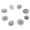Bild von Zinklegierung Böhmischer Stil Anhänger Antiksilber Cyan Geschnitzte Muster Mit Harz Imitat Howlith Cabochons 5 Stück