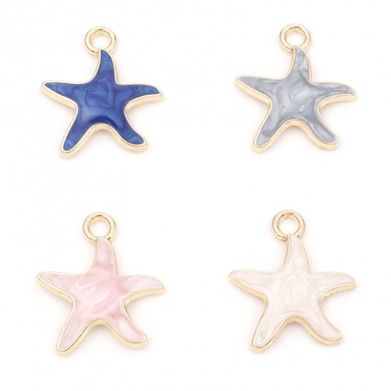 Picture of Zinc Based Alloy Ocean Jewelry Charms Gold Plated Star Fish Enamel 21mm x 18mm