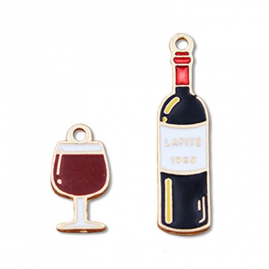 Picture of Zinc Based Alloy Charms Gold Plated Multicolor Wine Bottle Enamel