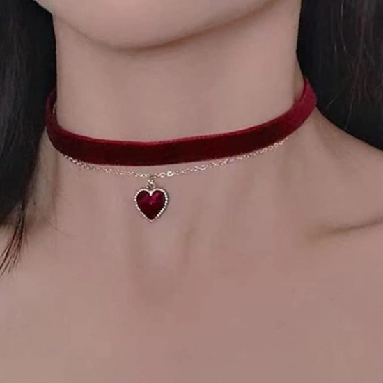 Picture of Velvet Stylish Choker Necklace Multicolor Heart