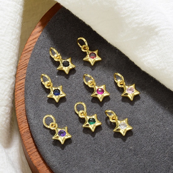 Picture of Copper Galaxy Charms Gold Plated Pentagram Star Multicolour Cubic Zirconia 13mm x 7mm