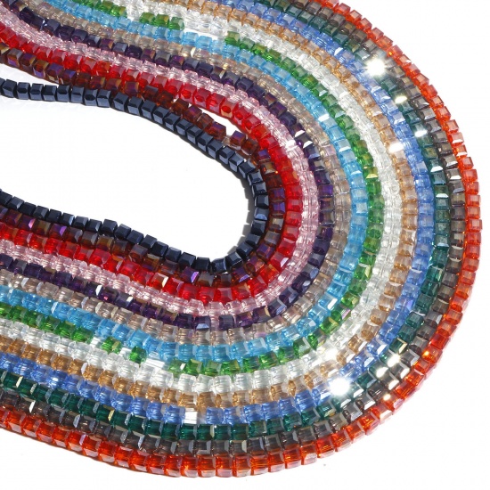 Immagine di Vetro Perline Cubo Multicolore AB Colore Sfaccettato Circa 6mm x 6mm, Foro: Circa 1.2mm, lunghezza: 58.5cm, 1 Filo (Circa 98 Pezzi/Treccia)