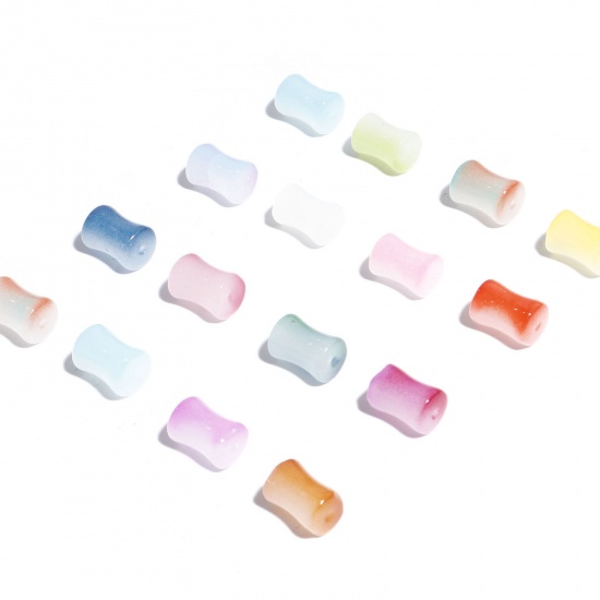 Picture of Lampwork Glass Beads Bamboo-shaped Multicolor About 12mm x 8.5mm