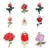 Immagine di Lega di Zinco San Valentino Charms Rosa Oro Placcato Rosso & Verde Smalto 10 Pz
