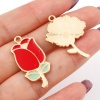 Immagine di Lega di Zinco San Valentino Charms Rosa Oro Placcato Rosso & Verde Smalto 10 Pz