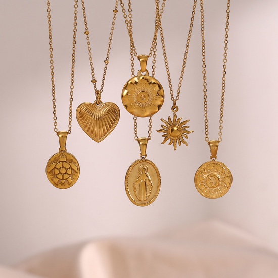 Immagine di 304 Acciaio Inossidabile Stile Ins Collana Oro Placcato Cuore Sole 40cm Lunghezza, 1 Pz