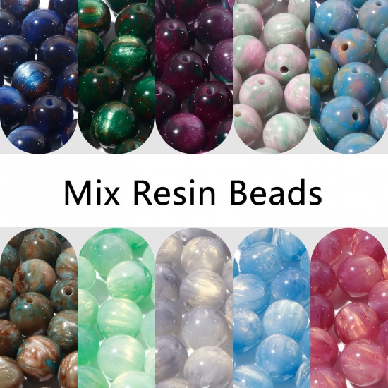 Picture of Resin Spacer Beads Single Hole Round Multicolor Pearlized Imitation Tiger's Eyes About 12mm Dia