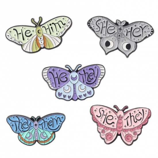 Picture of Insect Pin Brooches Butterfly Animal Initial Alphabet/ Capital Letter Multicolor Enamel
