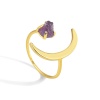 Imagen de Respetuoso del Medio Ambiente Sencillo & Casual Elegante 18K Oro lleno Piedra + Cobre Abierto Luna Media Anillos Para Mujeres 1 Unidad
