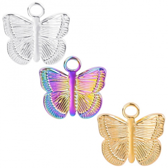 Picture of 304 Stainless Steel Charms Multicolor Butterfly Animal 12mm x 13mm