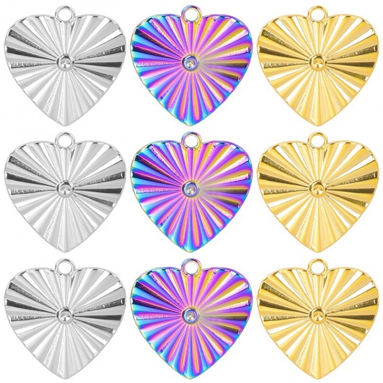 Picture of 304 Stainless Steel Charms Multicolor Heart Textured 18mm x 18mm