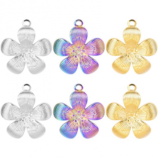 Picture of 304 Stainless Steel Charms Multicolor Flower 27mm x 25mm